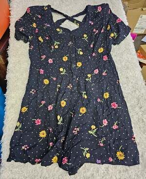 VTG 90s Floral Polka Dot Romper Jumpsuit Shorts Cross Back Button Front Plus 3X